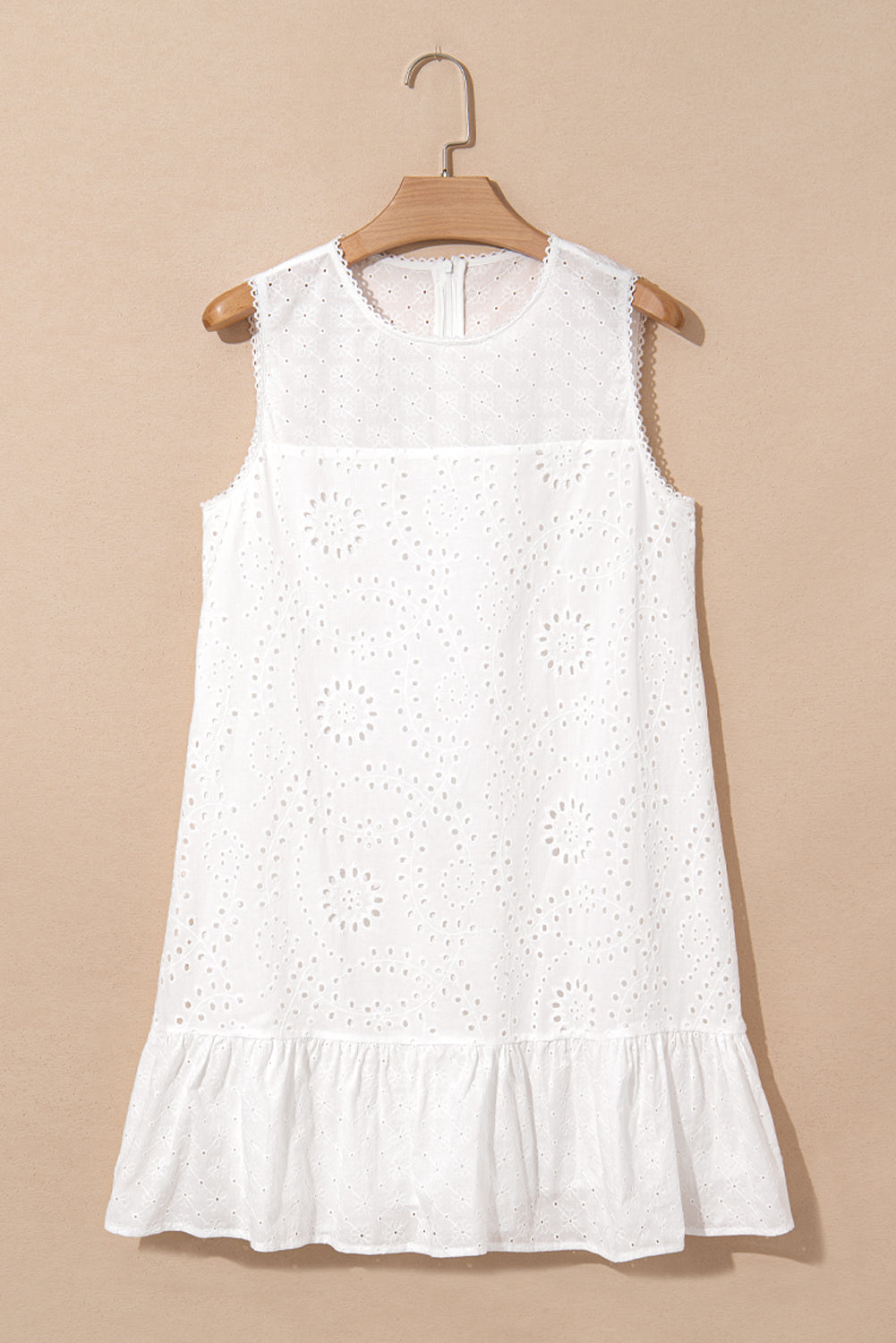 White Floral Eyelet Embroidered Sleeveless Shift Dress