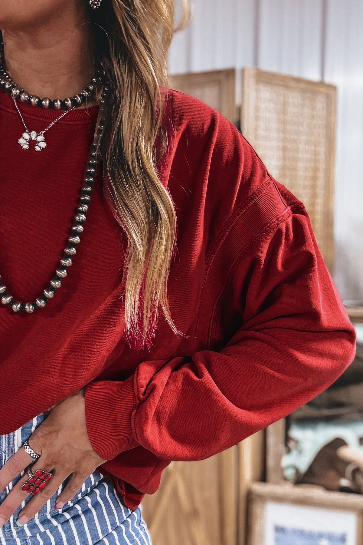 Racing Red Ribbed Cutout Back Sweatshirt