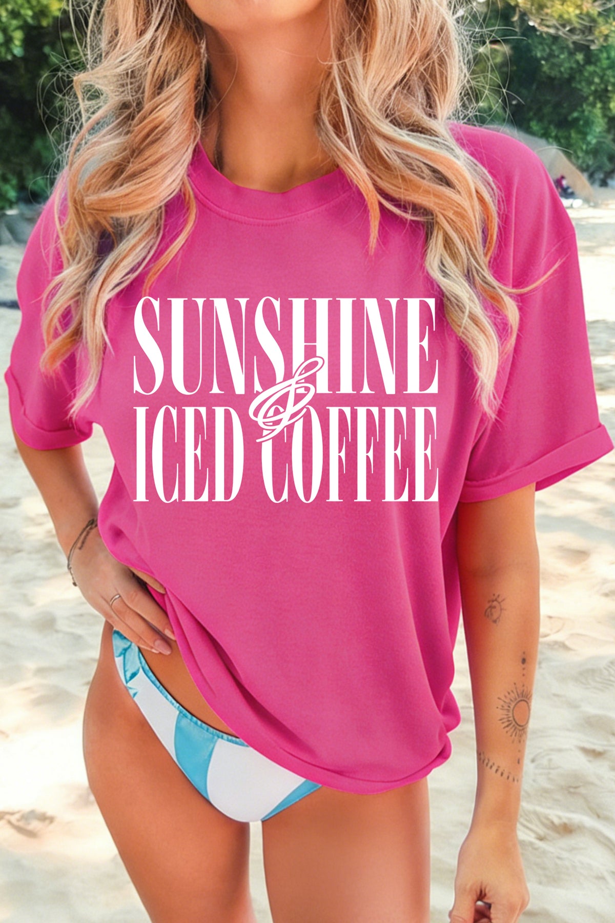 Rose Red SUNSHINE ICED COFFEE Casual Summer T-Shirt