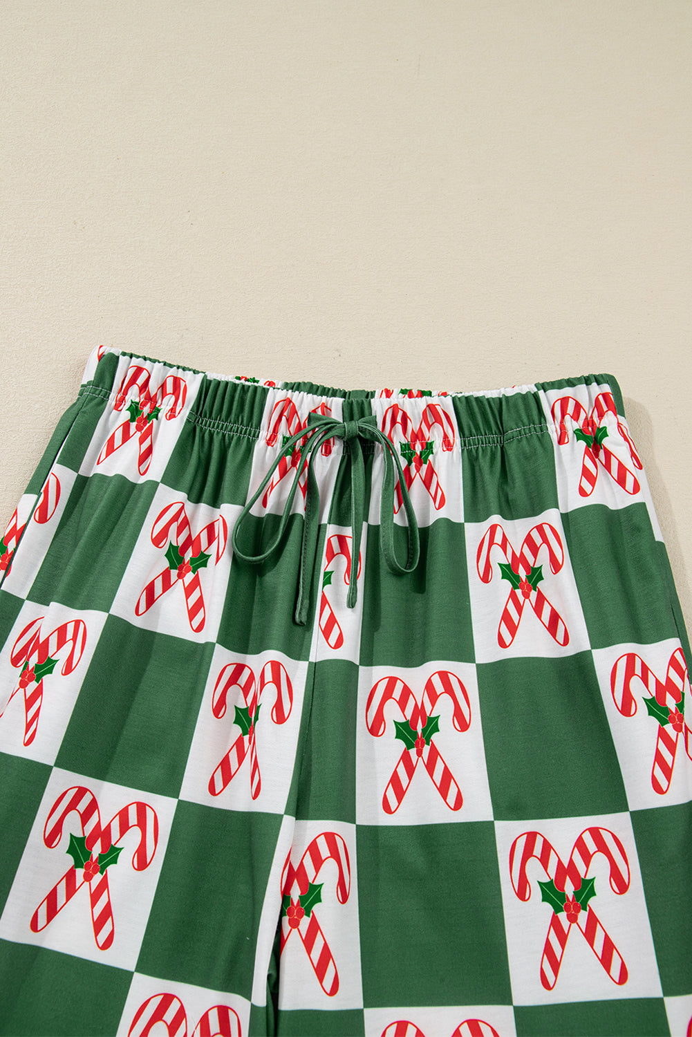 Green Holly Jolly Checkered Pattern Long Pajama Set