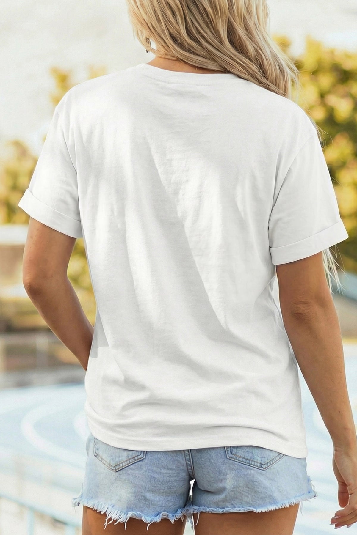 White PRAY Camo Letter Print Casual Round Neck T-Shirt