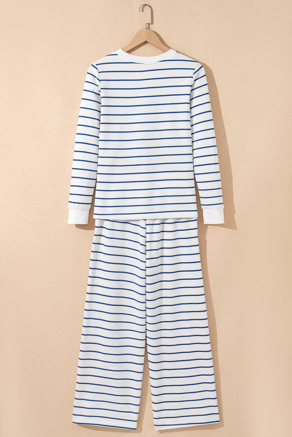 Women's Sail Blue Striped Long-Sleeve Top Wide Leg Pants Two-Piece Outfit Set