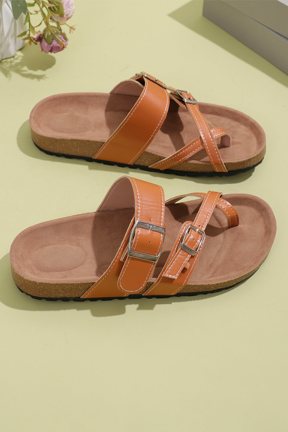 Camel Suede Adjustable Strap Toe Ring Outdoor Sandals