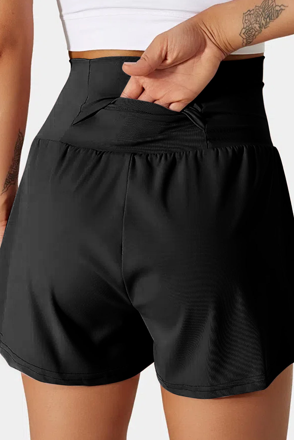 Black Wide-Waistband Swim Shorts