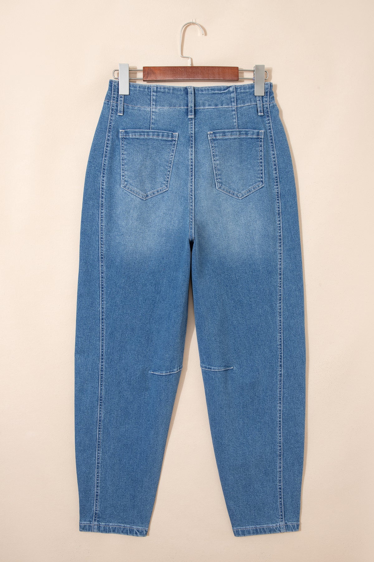 Sky Blue Medium Wash Cuffed Barrel Jeans