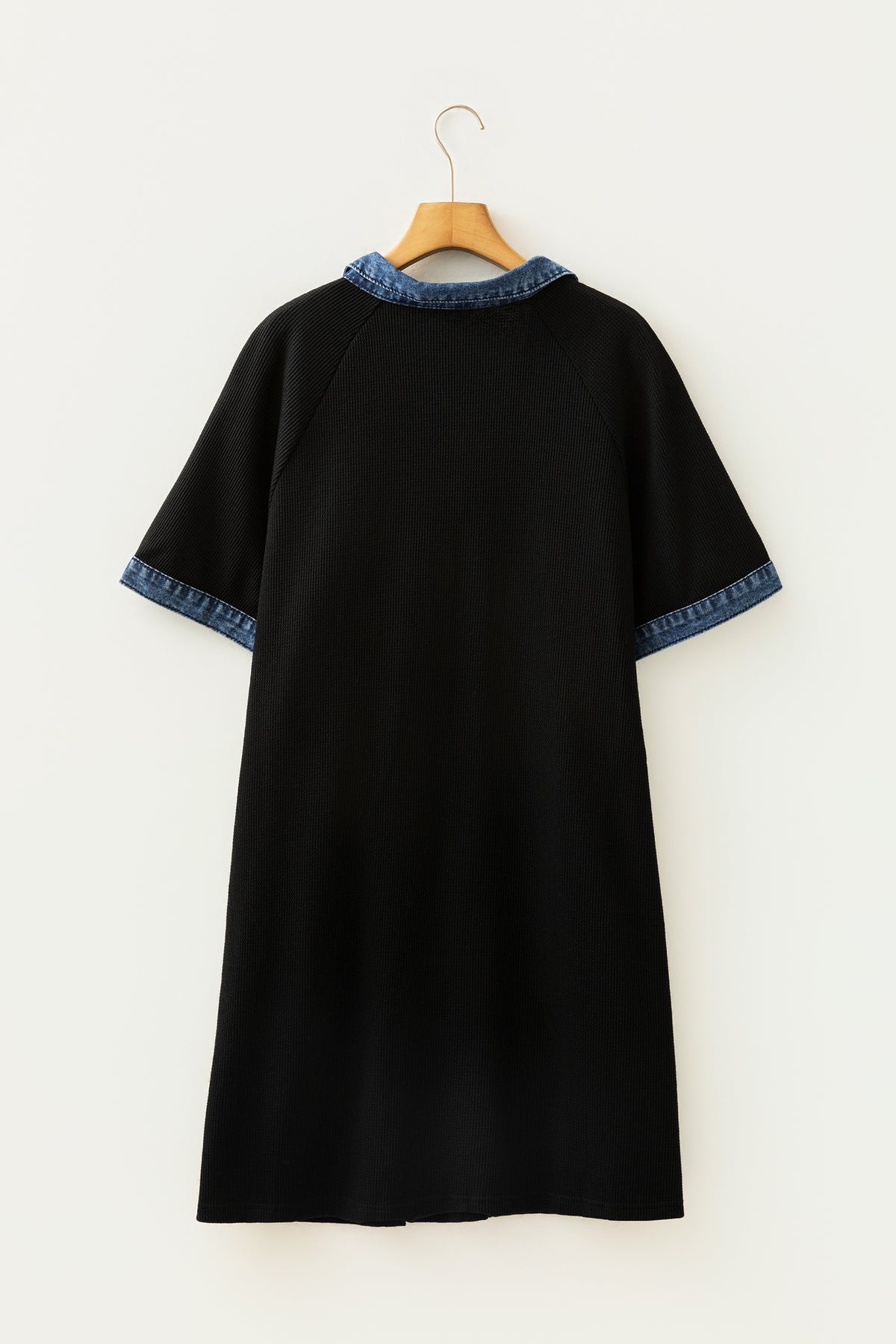 Black Color-Block Denim Collar Short-Sleeve Plus Size Shift Dress