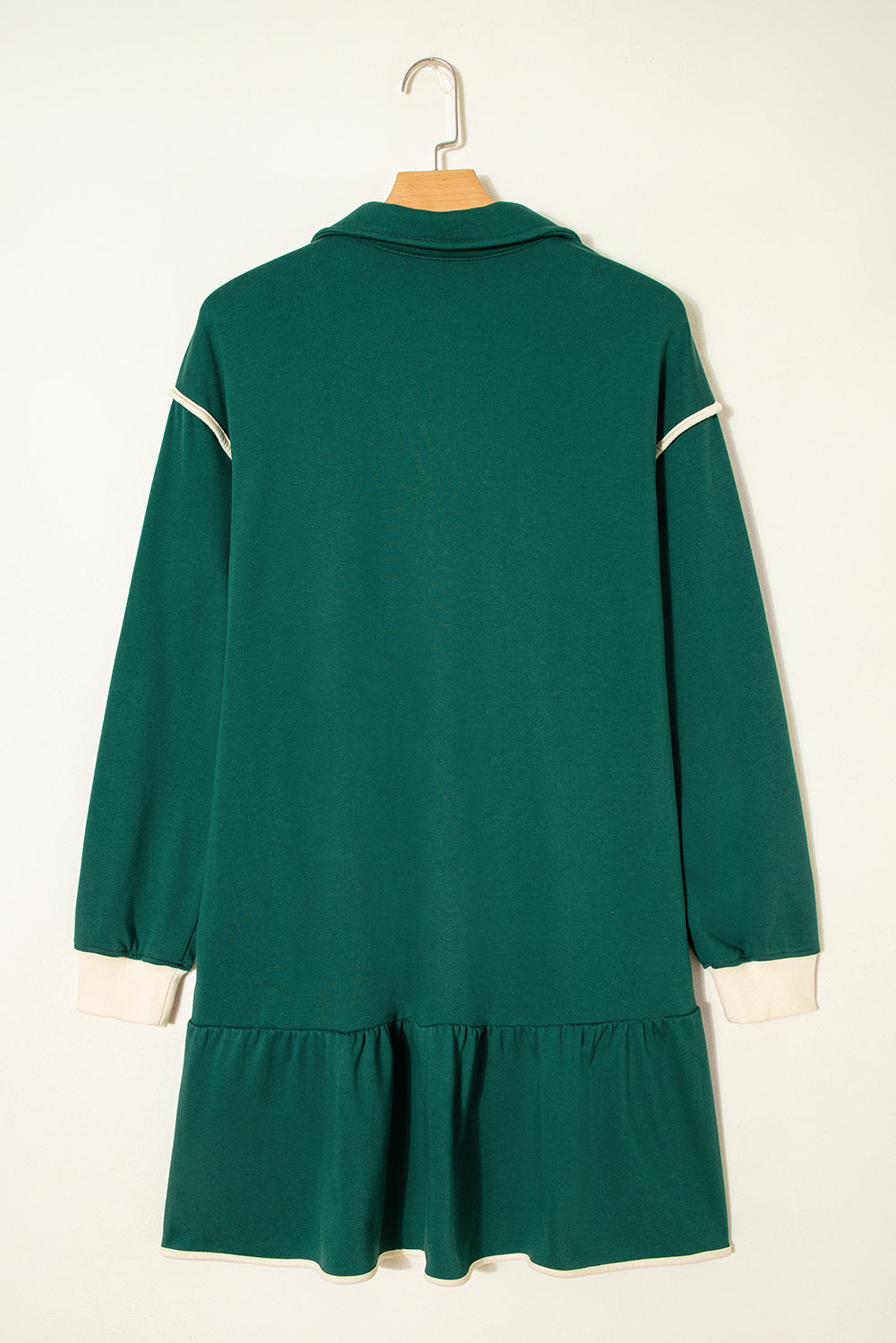 Evergreen Zip Collar Long Sleeve Ruffle Hem Mini Dress