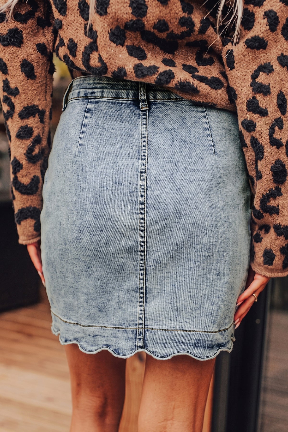 Myosotis Blue Scalloped Button Front Denim Skirt
