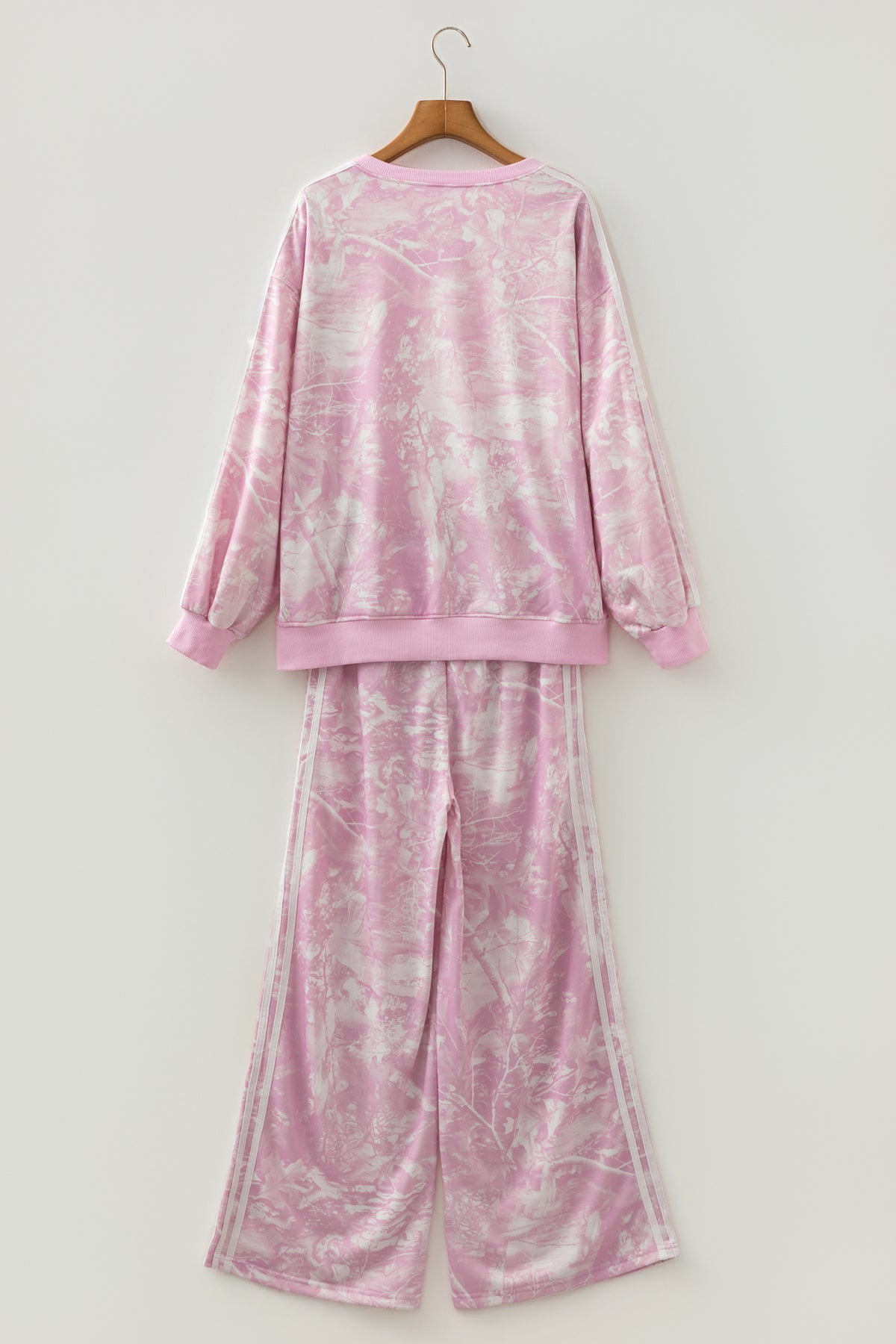 Pink Abstract Print Side Stripe Detail Long Sleeve Top Pants Set