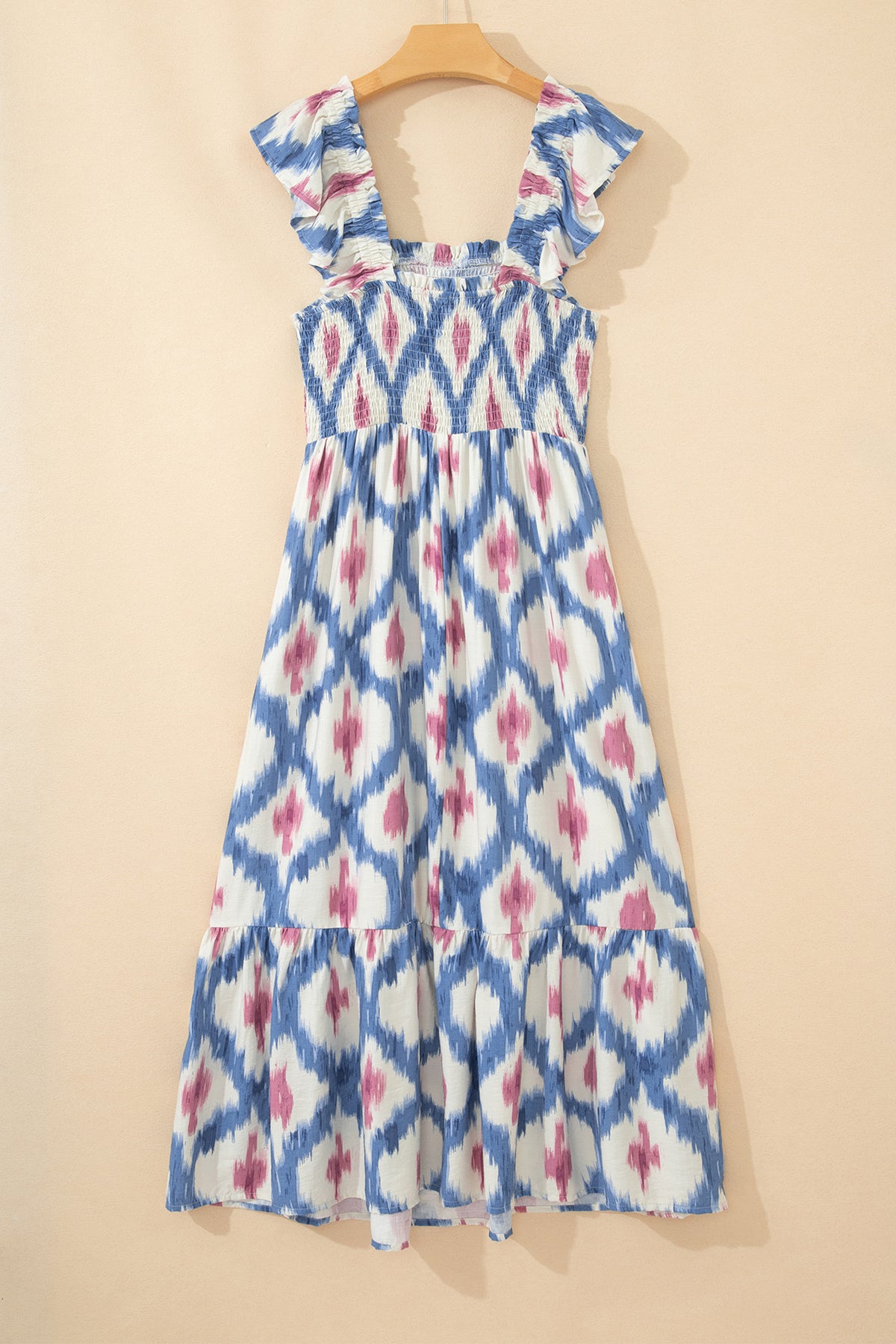Blue Ruffle Square-Neck Maxi Dress