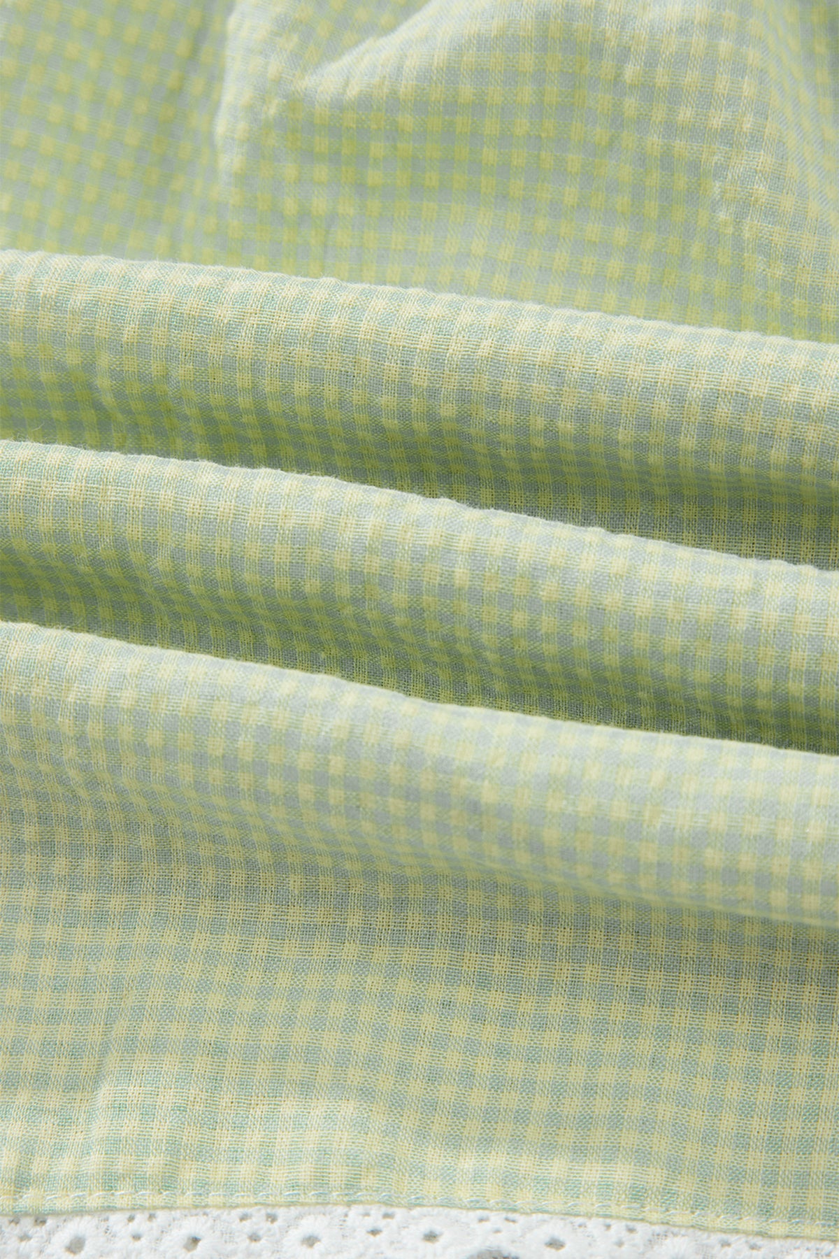 Green Gingham Plaid Button Lace Trim Boxer Shorts