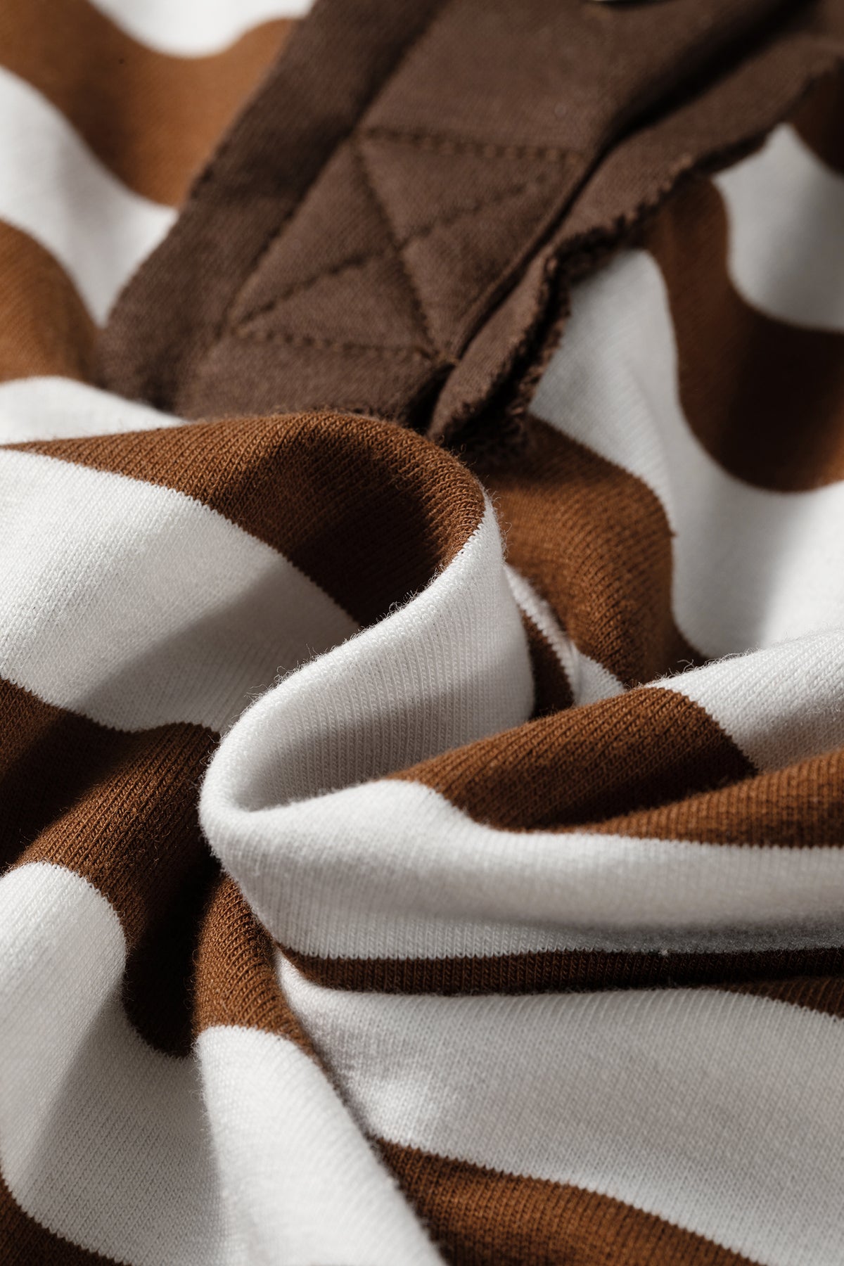 Brown Stripe Exposed Seam Color Block Button Placket Sweatshirt