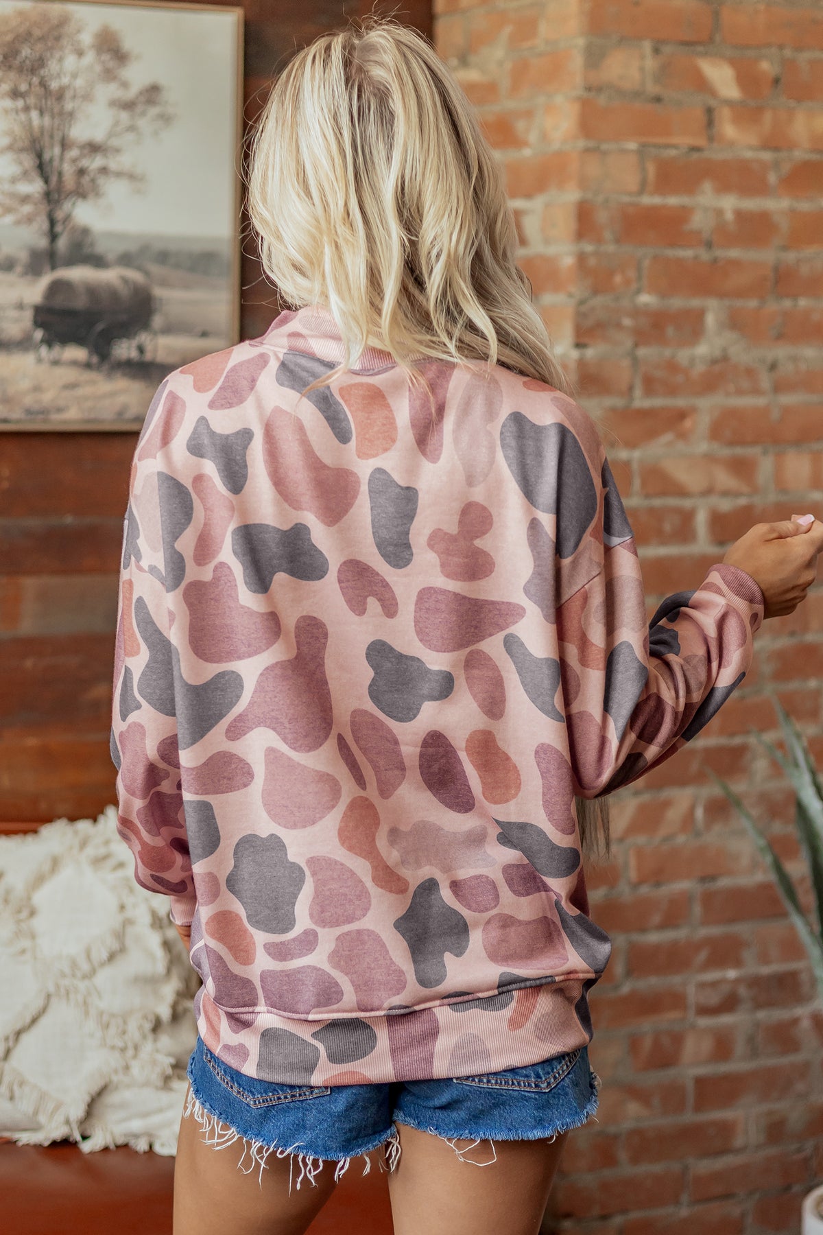 Sky Blue Camouflage Western Style Sweatshirt