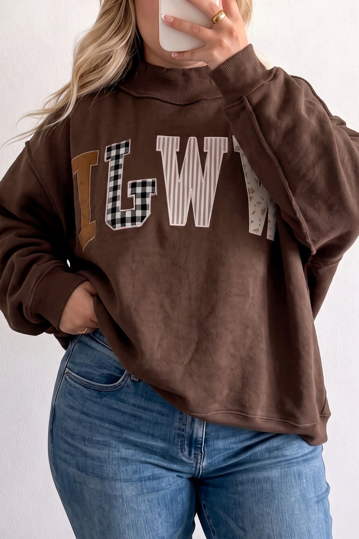 Gray WWJD Mix Pattern Letter Graphic Exposed Seam Loose Plus Size Sweatshirt