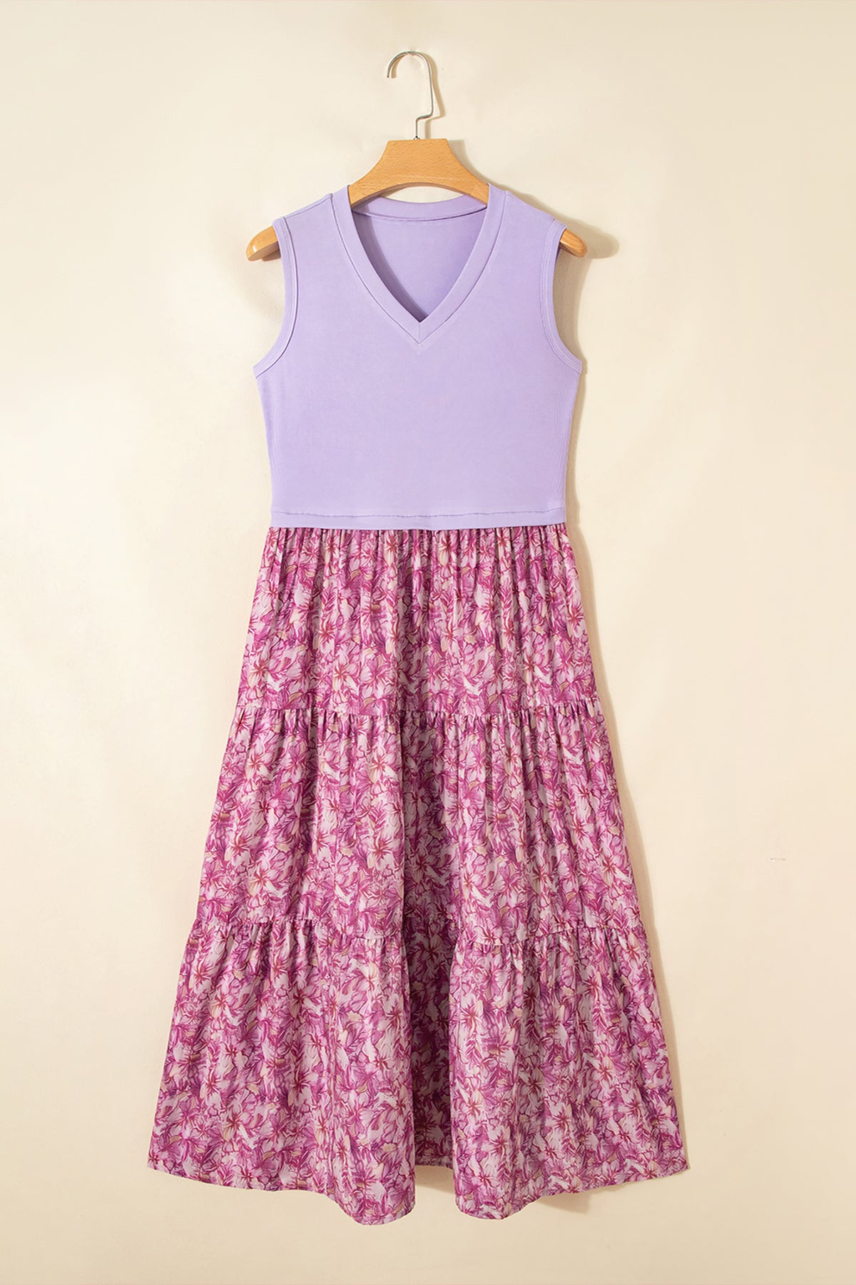 Purple Floral V-Neck Maxi Dress