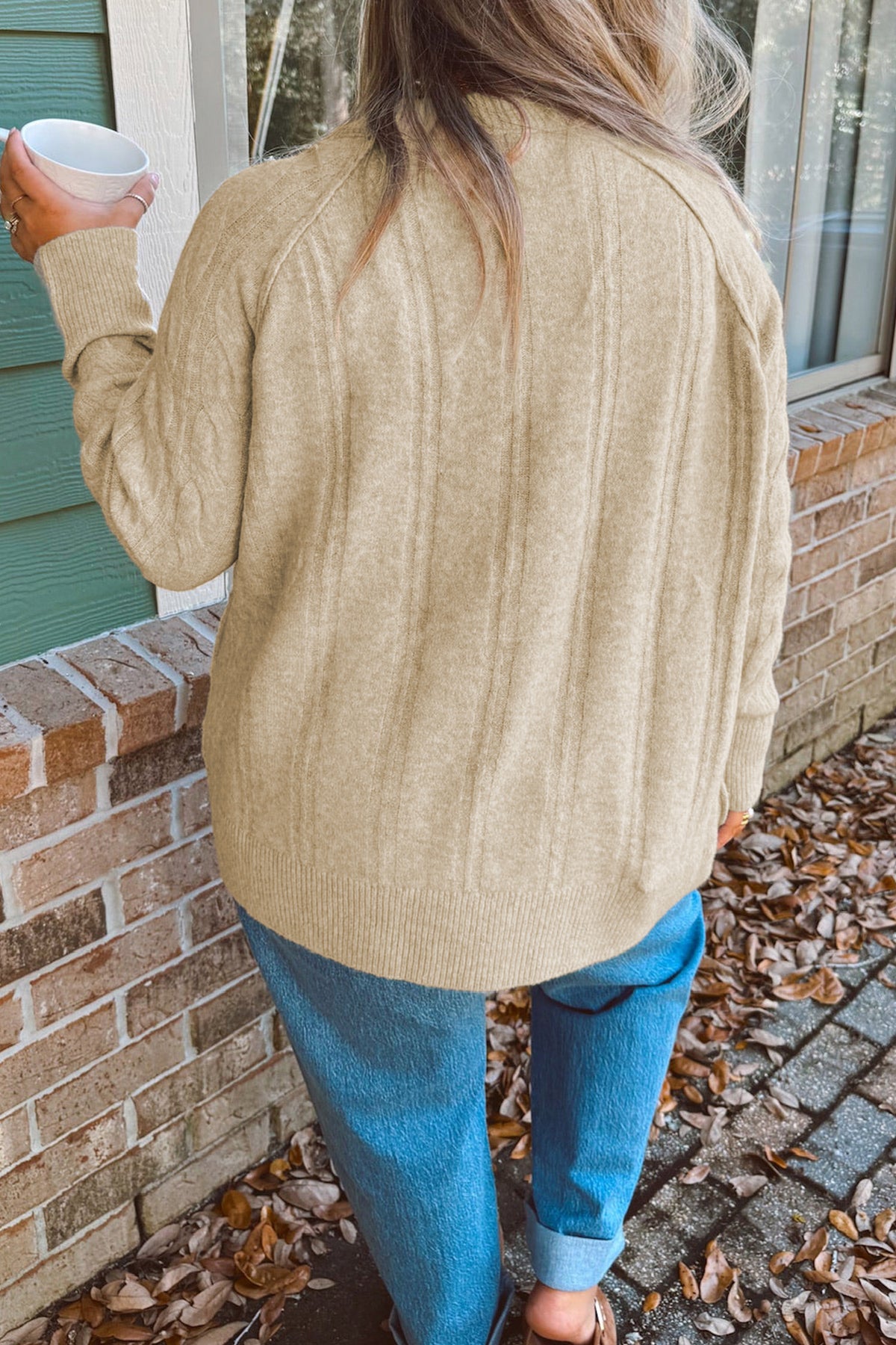Parchment Oversized Cable Knit Long-Sleeve Round-Neck Tunic Length Plus Size Sweater