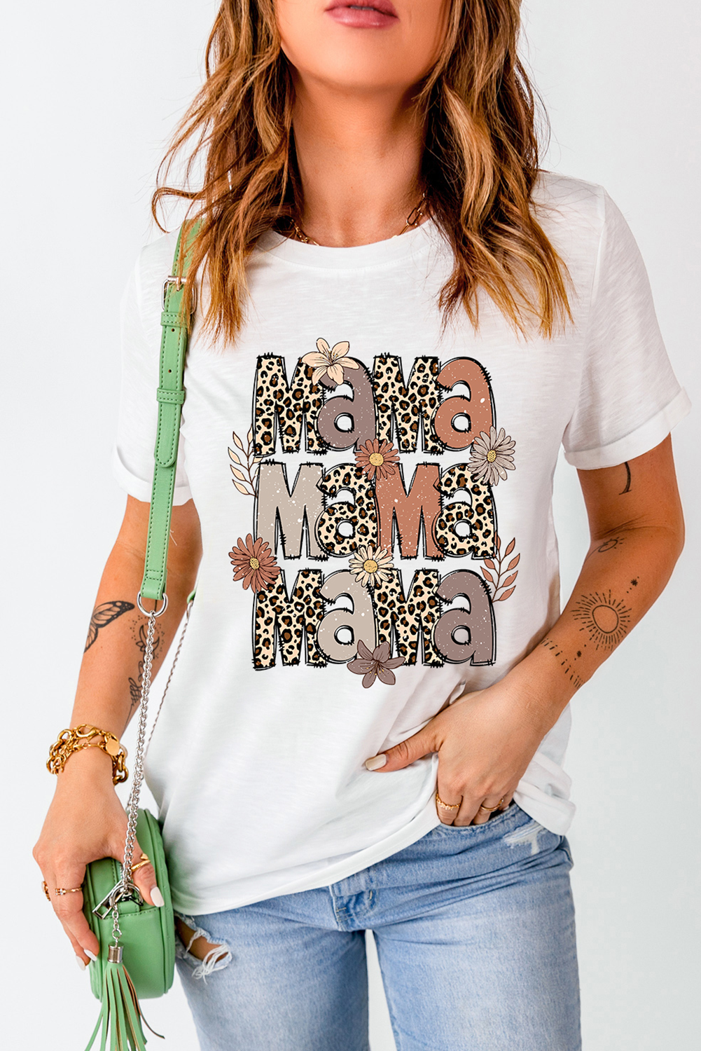 White Floral Leopard MaMa Graphic Mothers Day T-Shirt