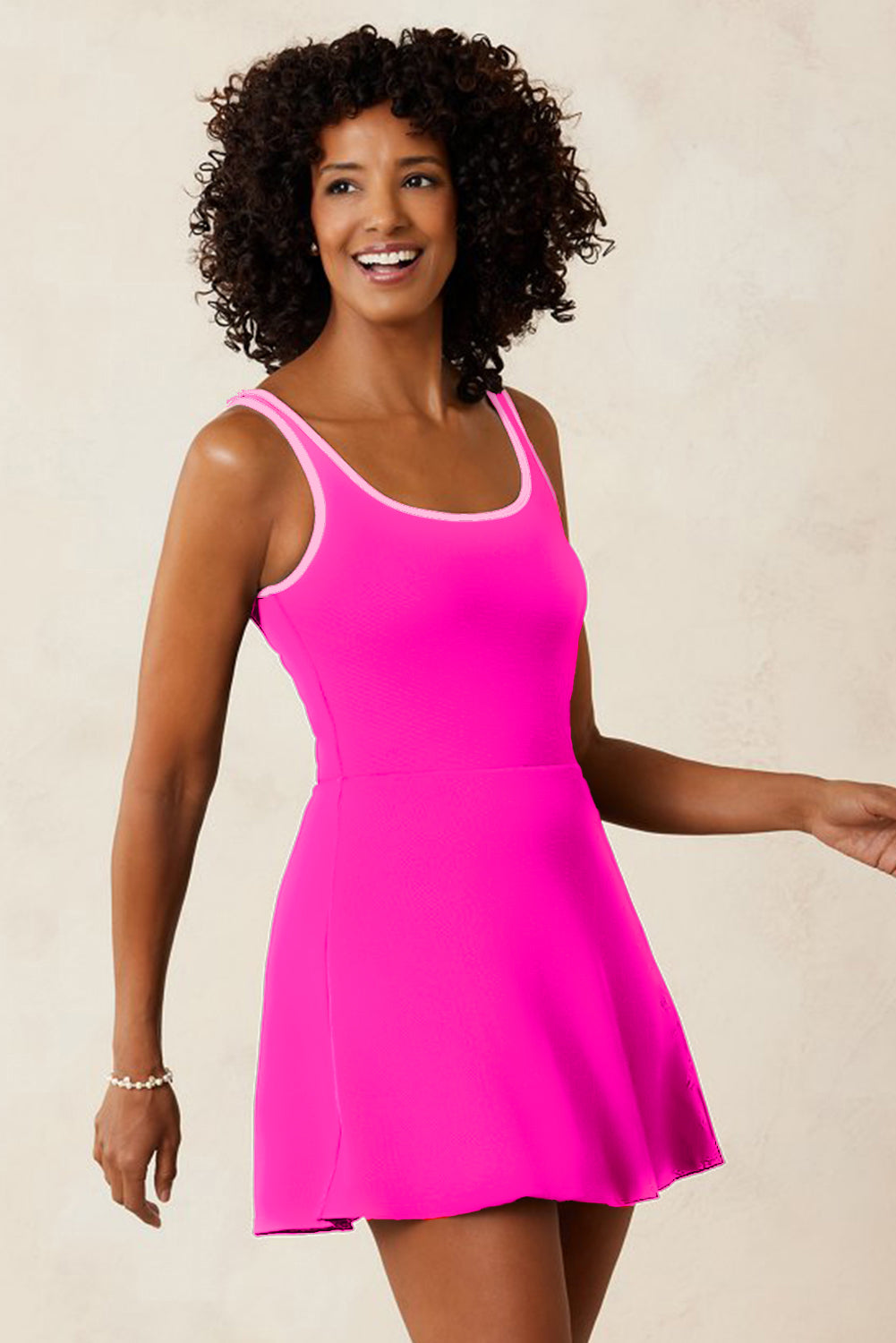 Rose Red Contrast-Trim Swim Dress