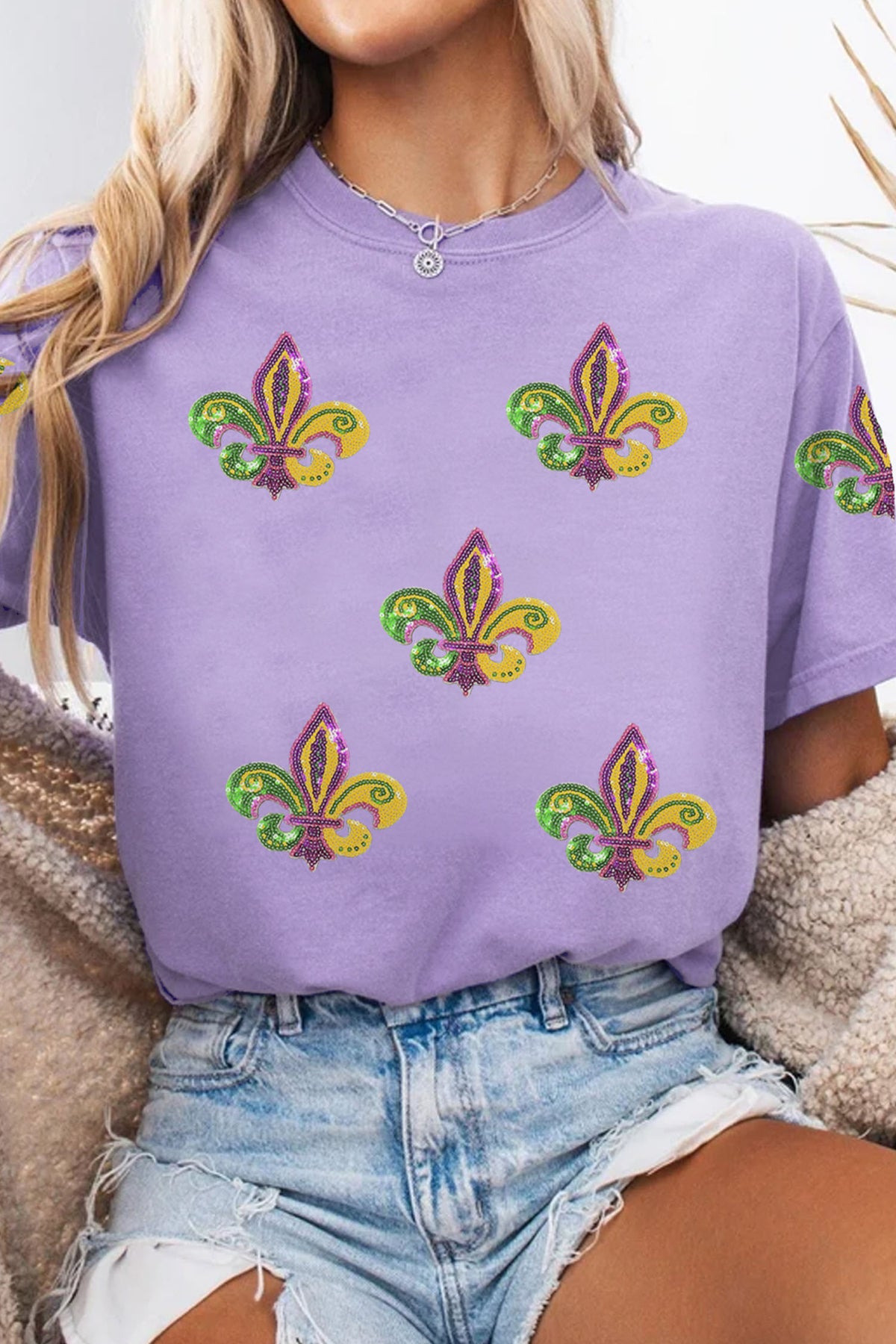 Wisteria Mardi Gras Sequined Pattern Holiday T-Shirt