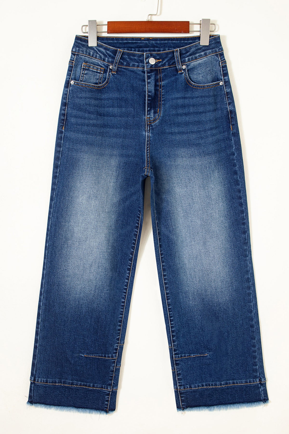 Sky Blue Chic Seam Raw Hem Ankle Length Jeans