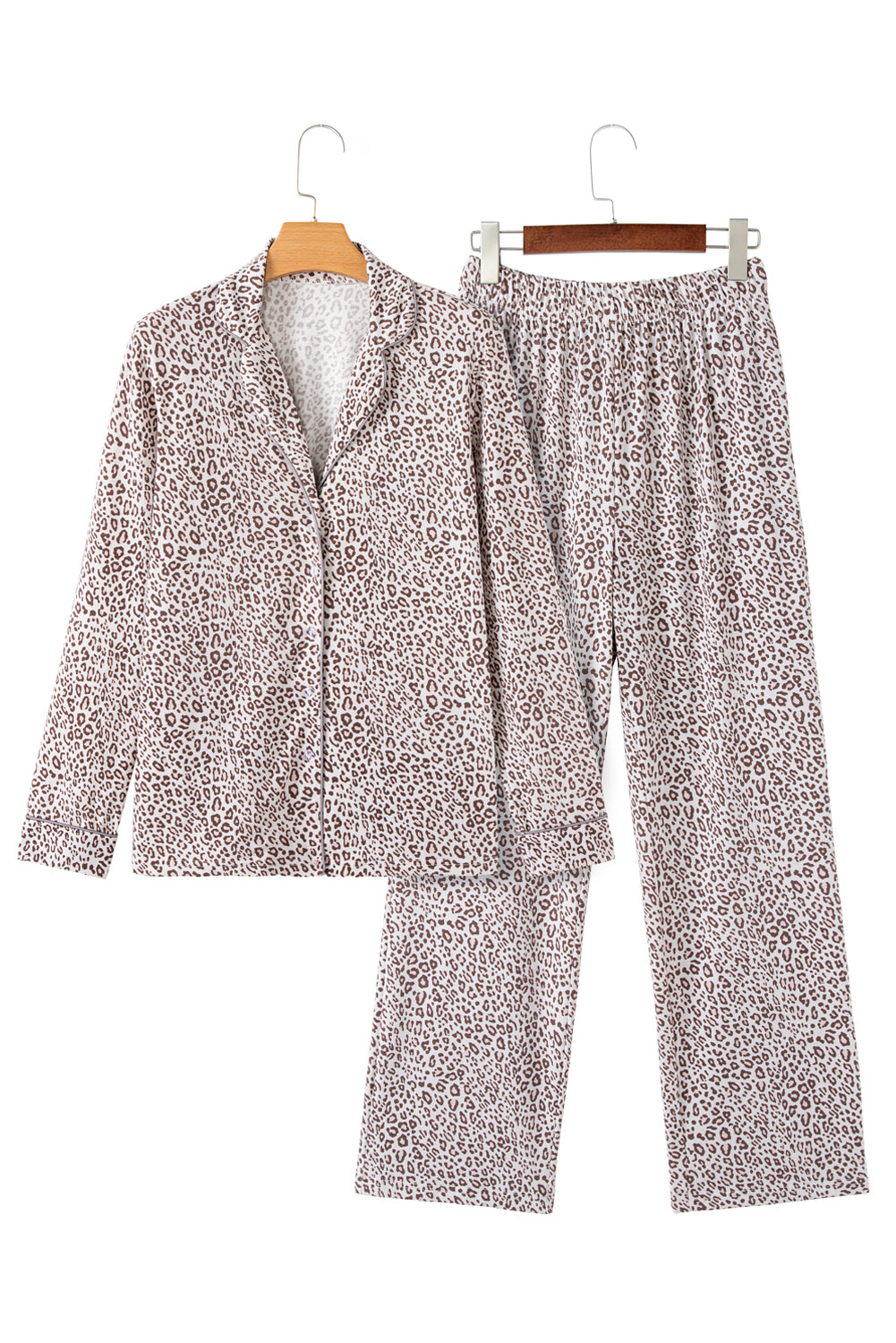 White Leopard Print Long Sleeve and Pants Pajama Set