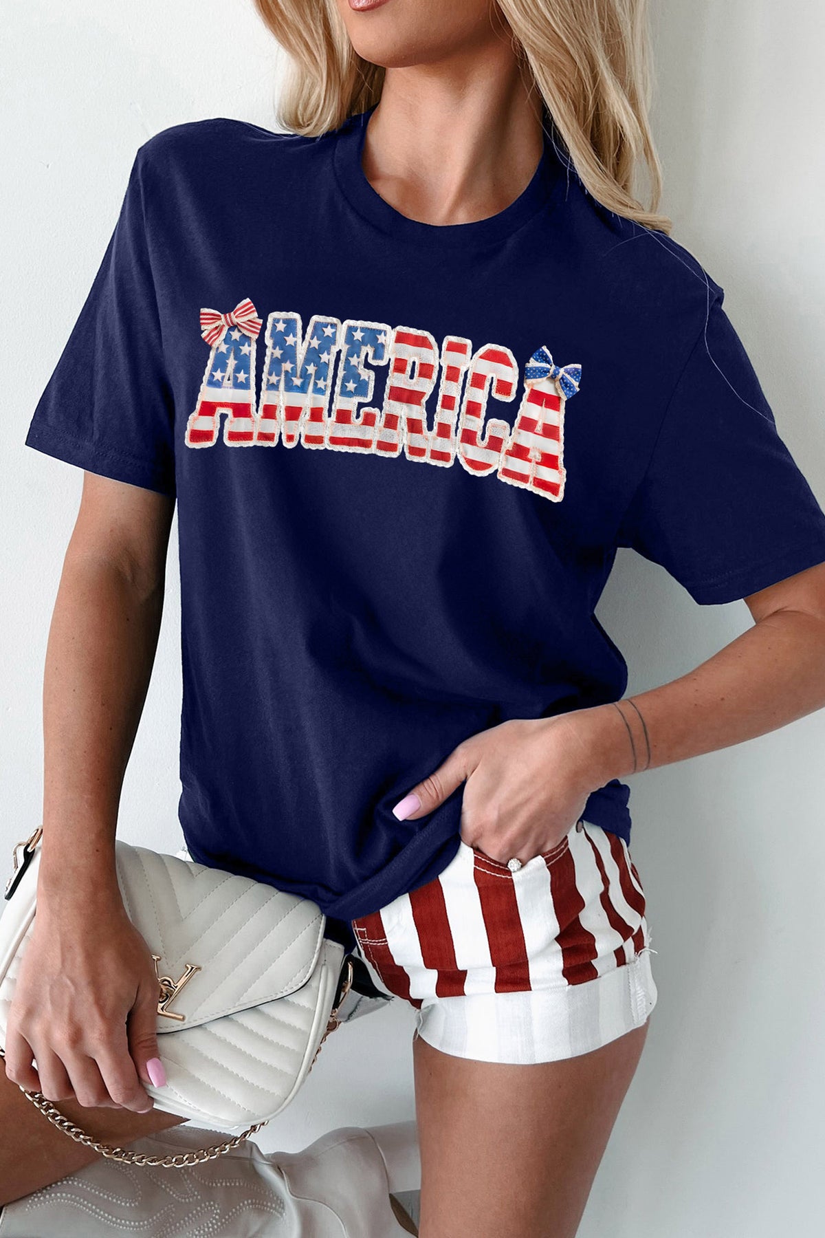 Blue Coquette AMERICA Printed Relaxed T-Shirt