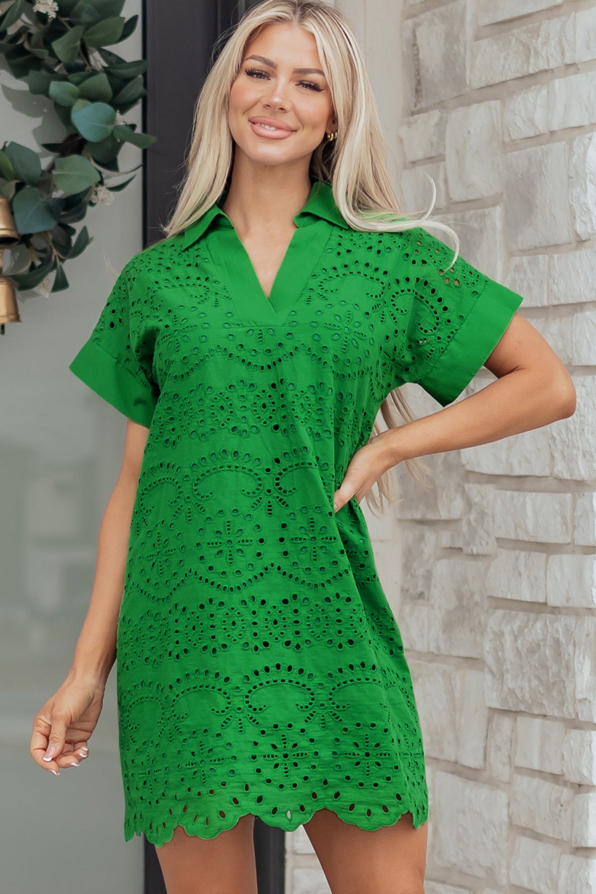 Black Solid Color Eyelet Embroidered T-Shirt Mini Dress