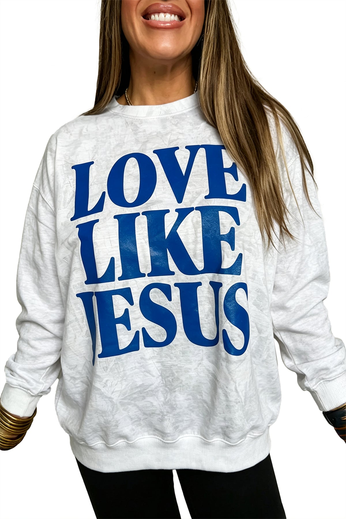 Gray LOVE LIKE JESUS Letter Print Light Camo Pullover Sweatshirt