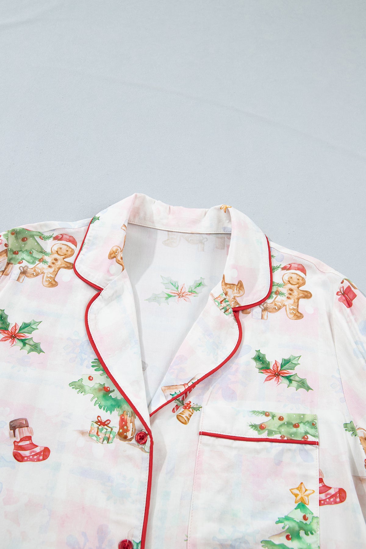Pink Plaid Gingerbread Man Christmas Print Long Lounge Set