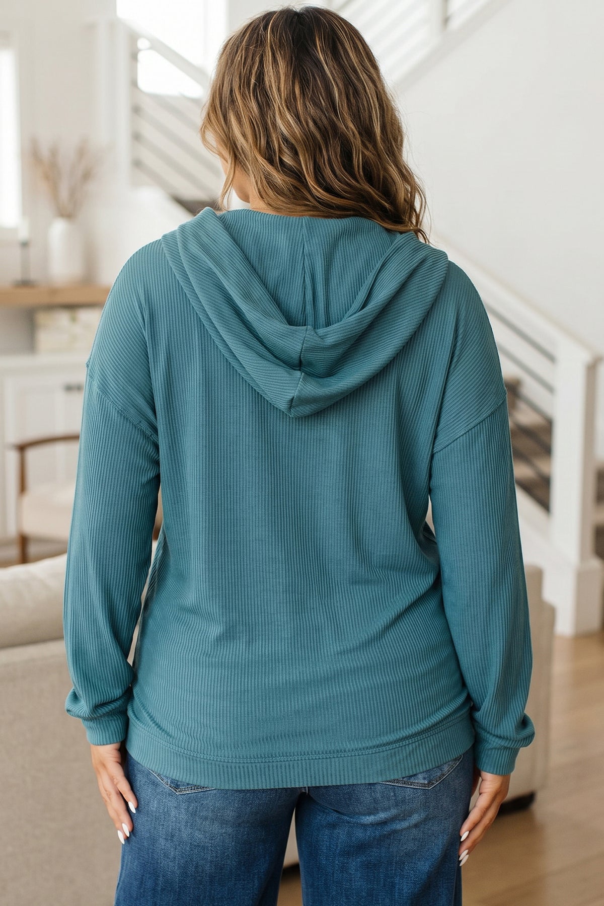Lapis Ribbed Drop-Shoulder Long-Sleeve Plus Size Blouse