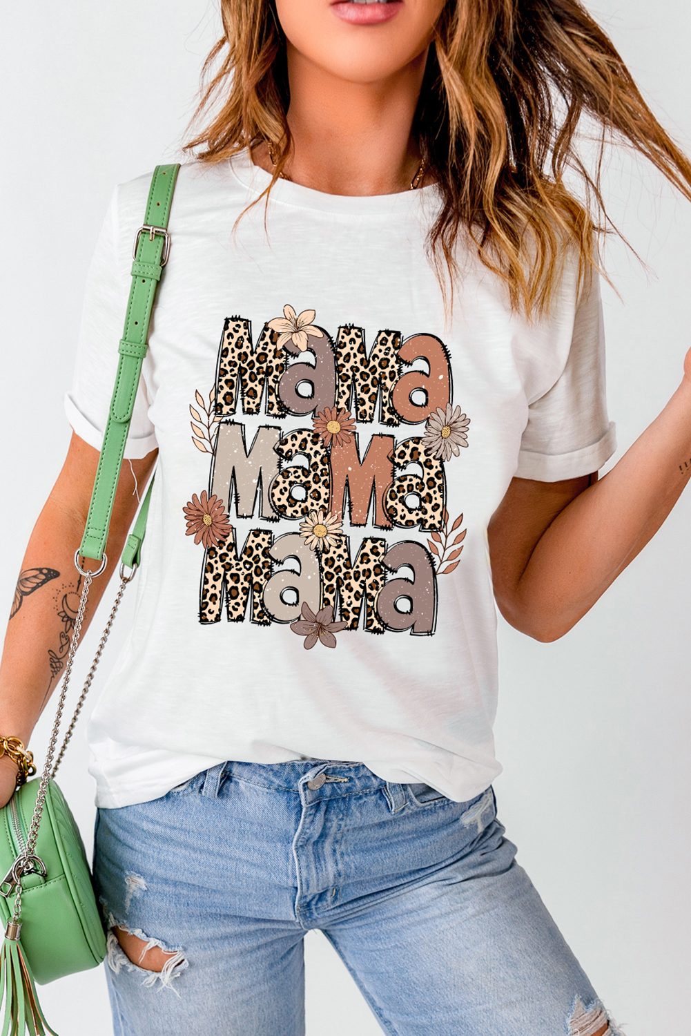 White Floral Leopard MaMa Graphic Mothers Day T-Shirt