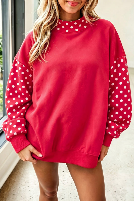Fiery Red Polka Dot Contrast Long Sleeve Baggy Sweatshirt