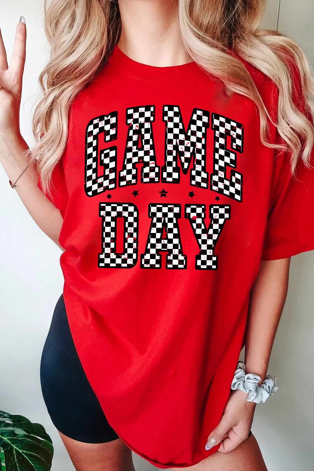 Red Checkered Game Day Graphic T-Shirt