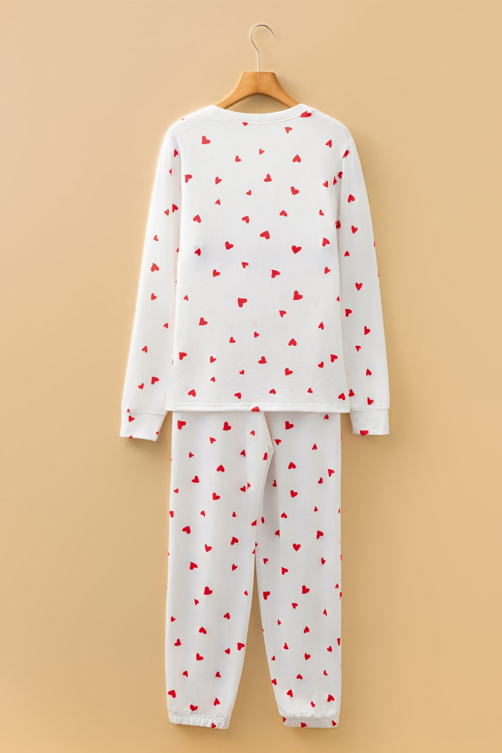 Fiery Red Tiny Hearts Long Sleeve Top Drawstring Lounge Pant Set