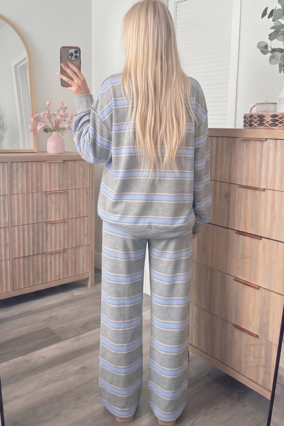 Pink Stripe Mock Neck Top and Loose Pants Set