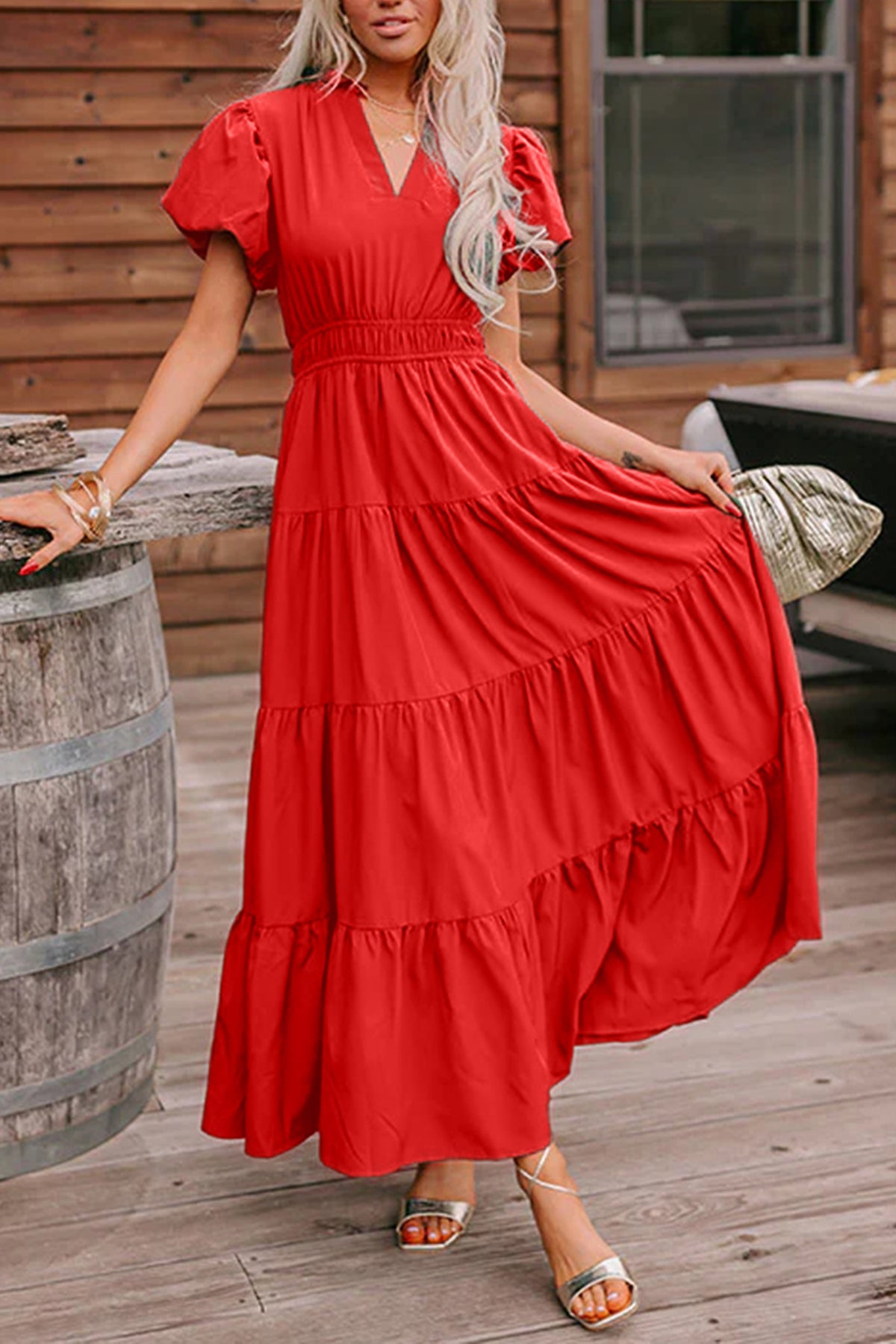 Green V-Neck Maxi Dress