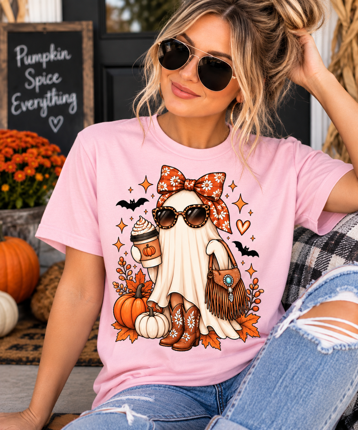 Boo, Boots & Pumpkin Spice Western Ghost T-Shirt