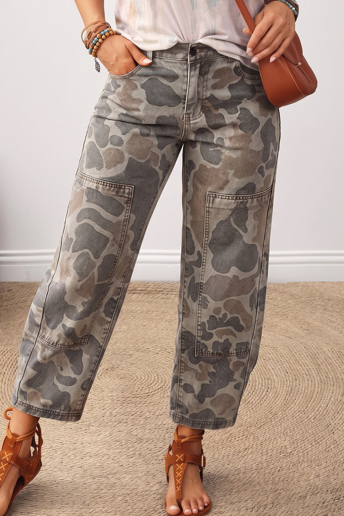 Khaki Camo Patch Detail Casual Jeans