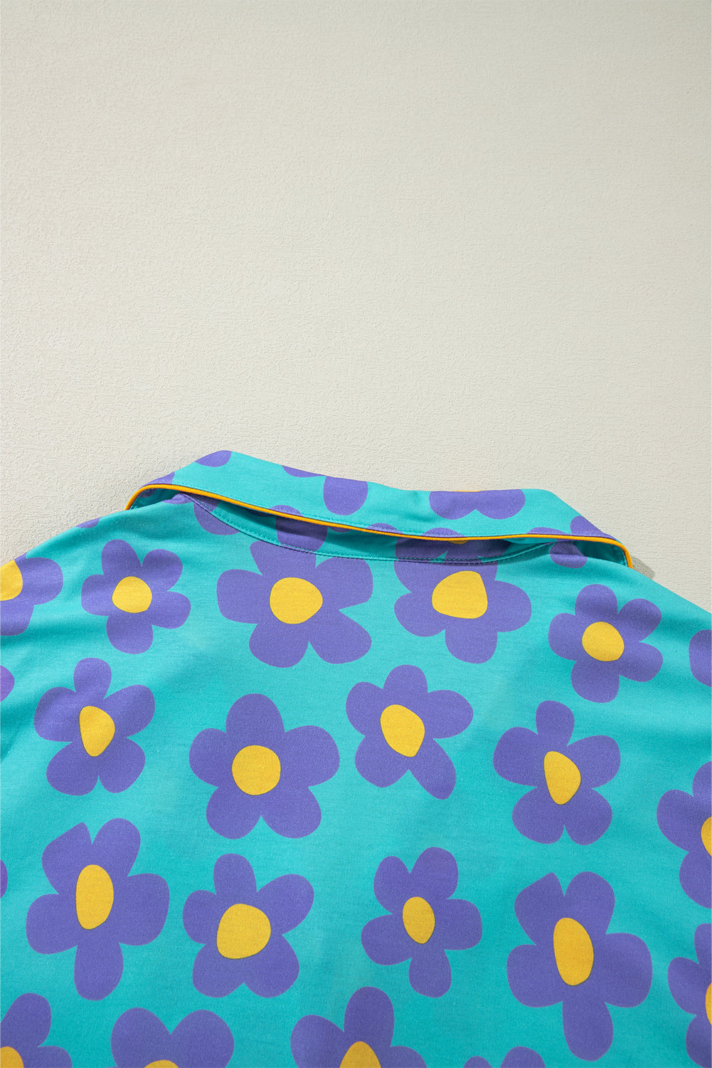 Green Flower Print Long Sleeve Shirt Shorts Pajama Set