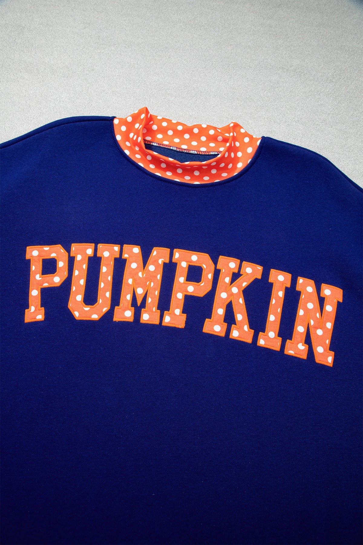 Dirty blue Polka Dot Letter Print Mock Neck Sweatshirt