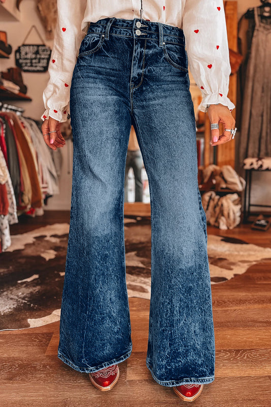 Sail Blue Acid Wash Pocket Flare Jeans