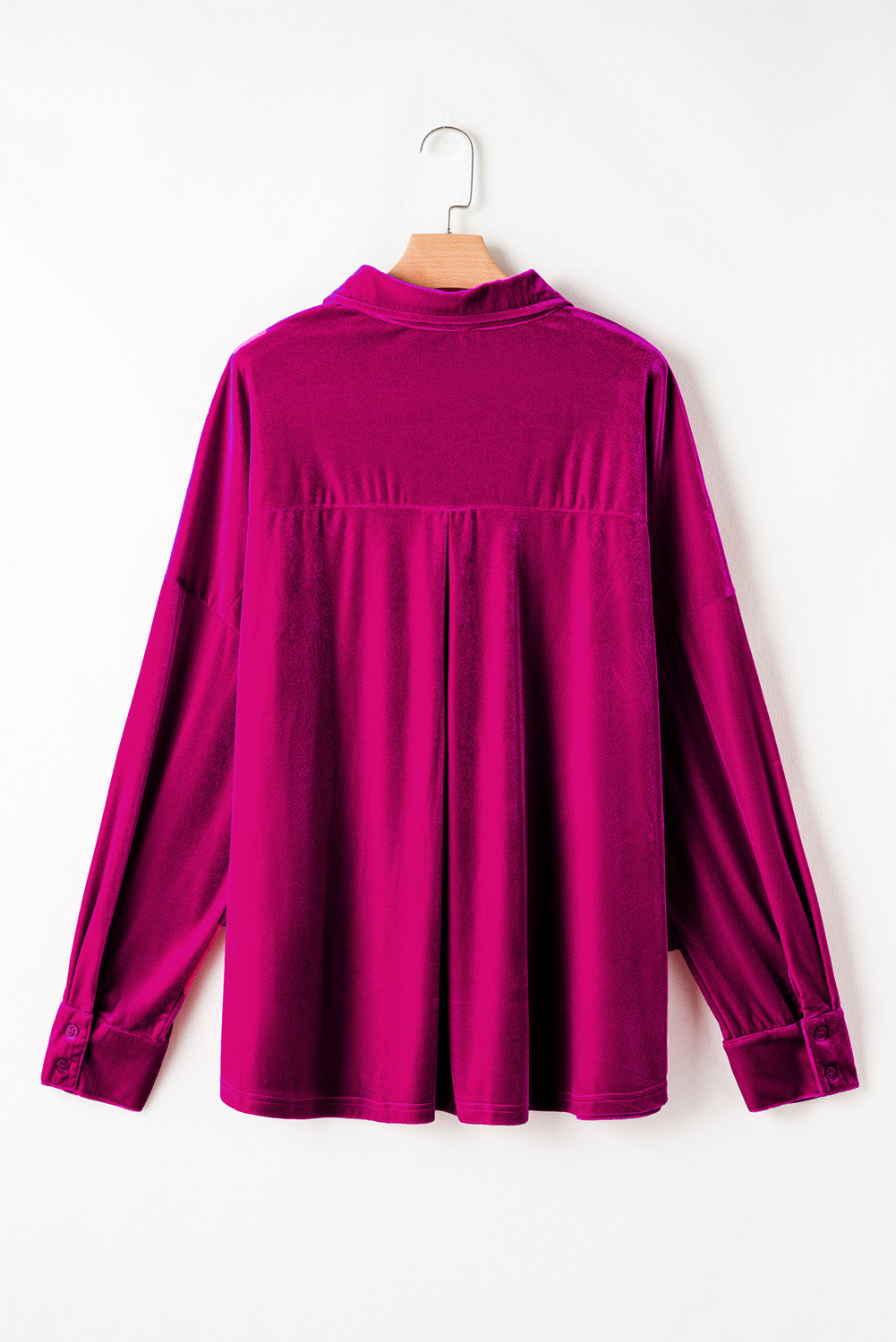 Bright Pink Plus Size Velvet Chest Pocket Drop-Shoulder Shirt