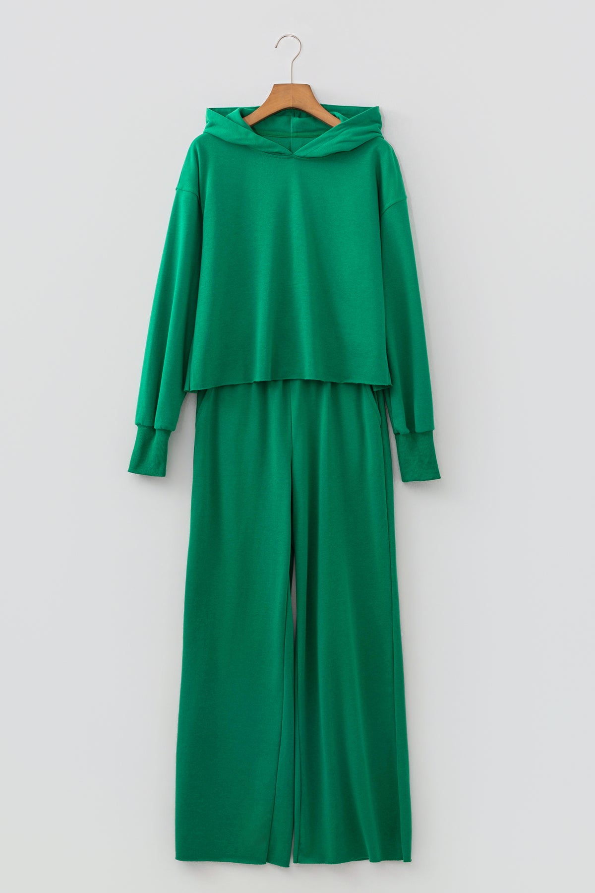 Bright Green Hooded Long Sleeve Elastic Waist Pocket Pant Set