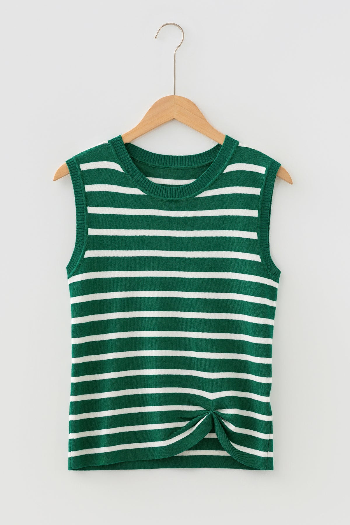 Green Stripe Crew Neck Sleeveless Sweater Vest