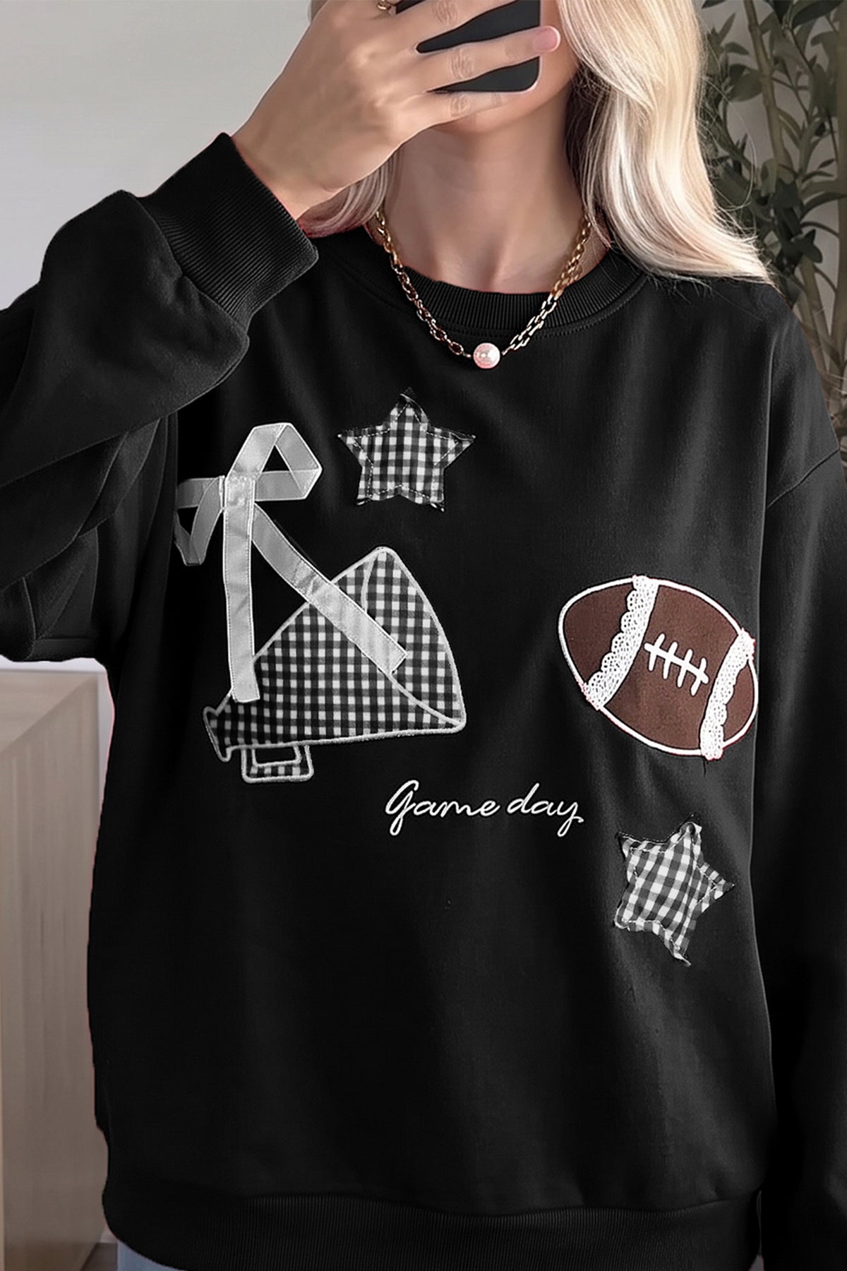 Racing Red Gingham Patch Embroidered Rugby Sweatshirt