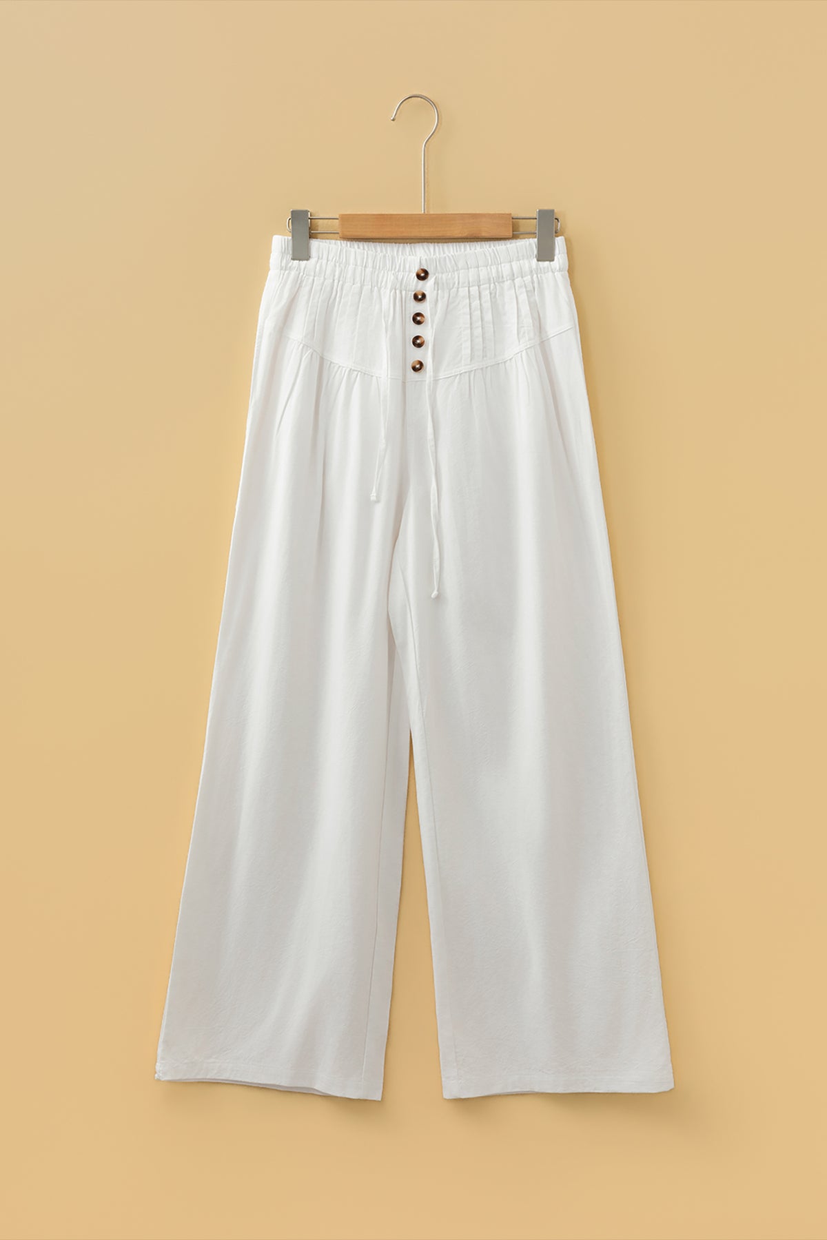 Jet Stream Drawstring Elastic Waist Button Pleated Wide Leg Pants