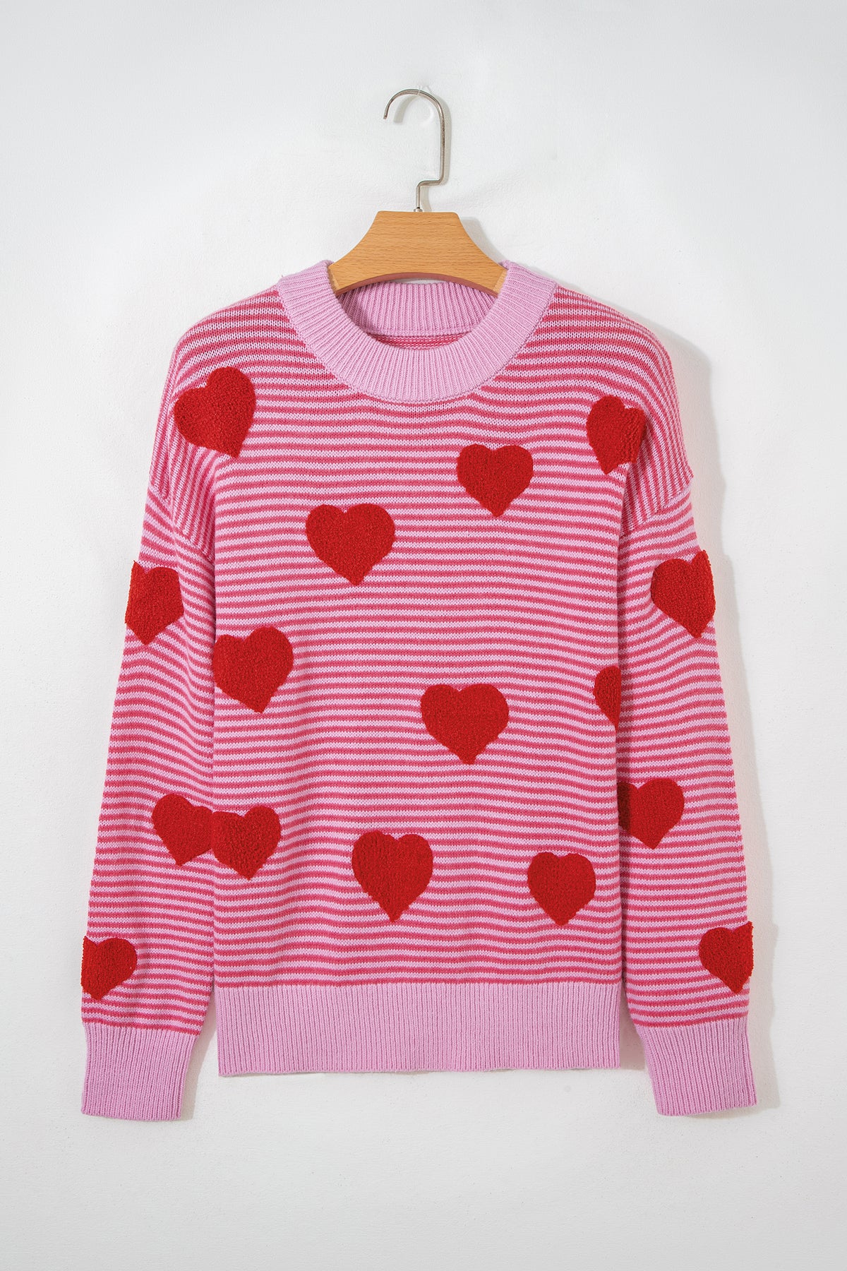 Rose Stripe Contrast Heart Pattern Valentine Knit Sweater