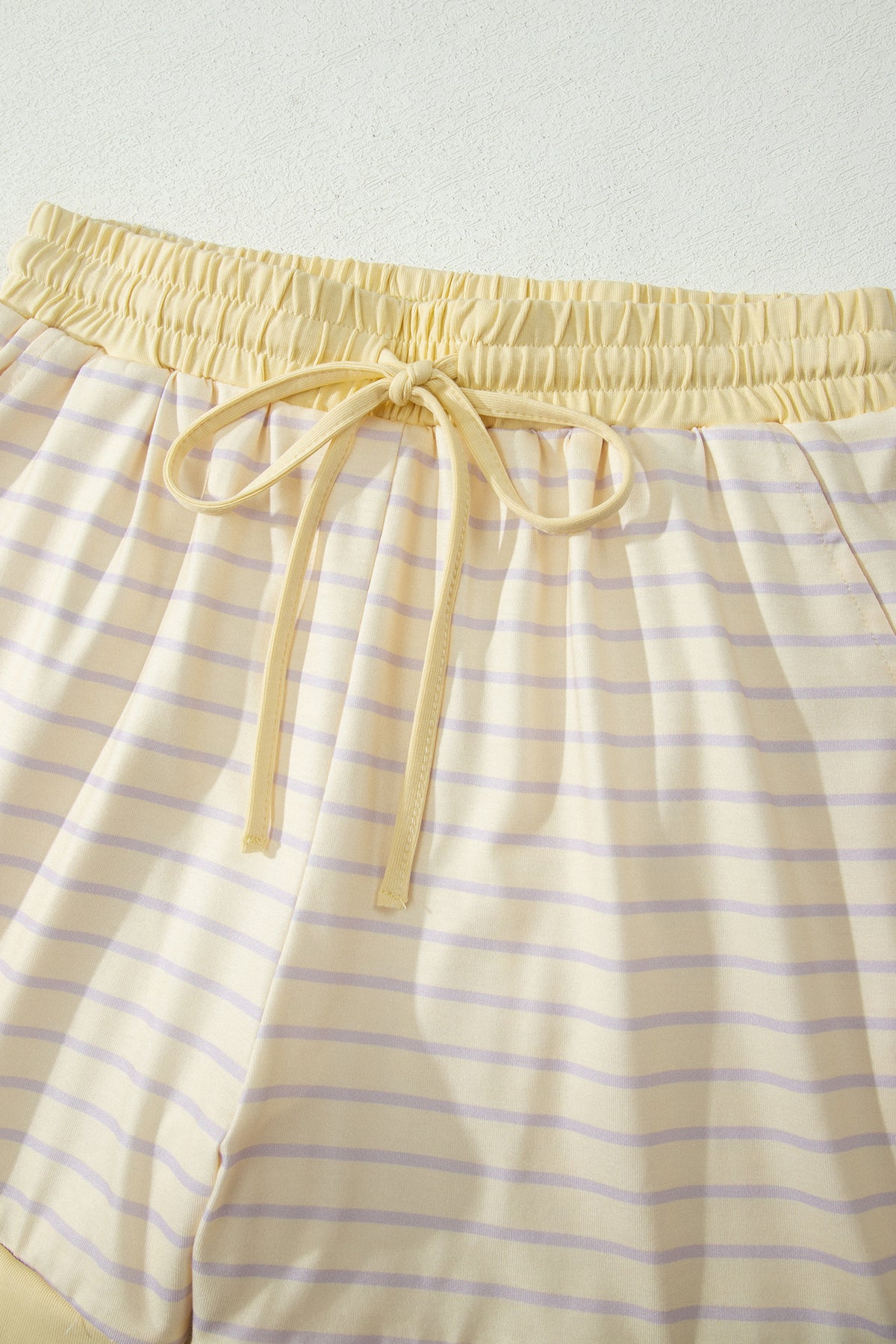 Women's Yellow Stripe Relaxed Tee Shorts Two-Piece Outfit Set
