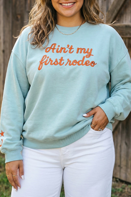 Haze Blue Letter Print Round Neck Fit Plus Size Sweatshirt