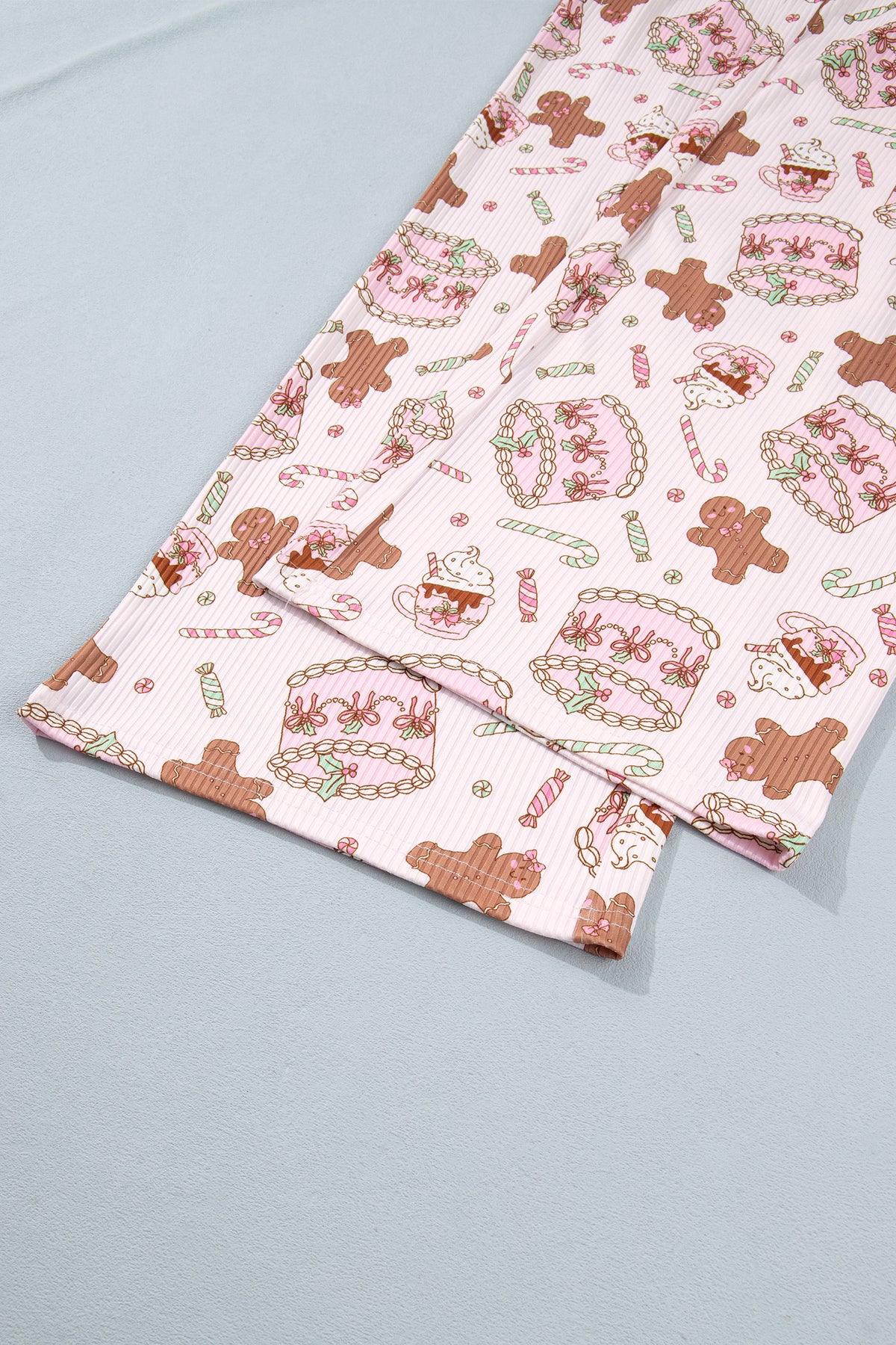 Pink Abstract Christmas Print Long Sleeve Lounge Set
